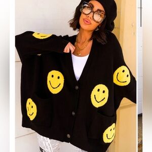 Dressed In LaLa Oversized Smiley Face Cardigan